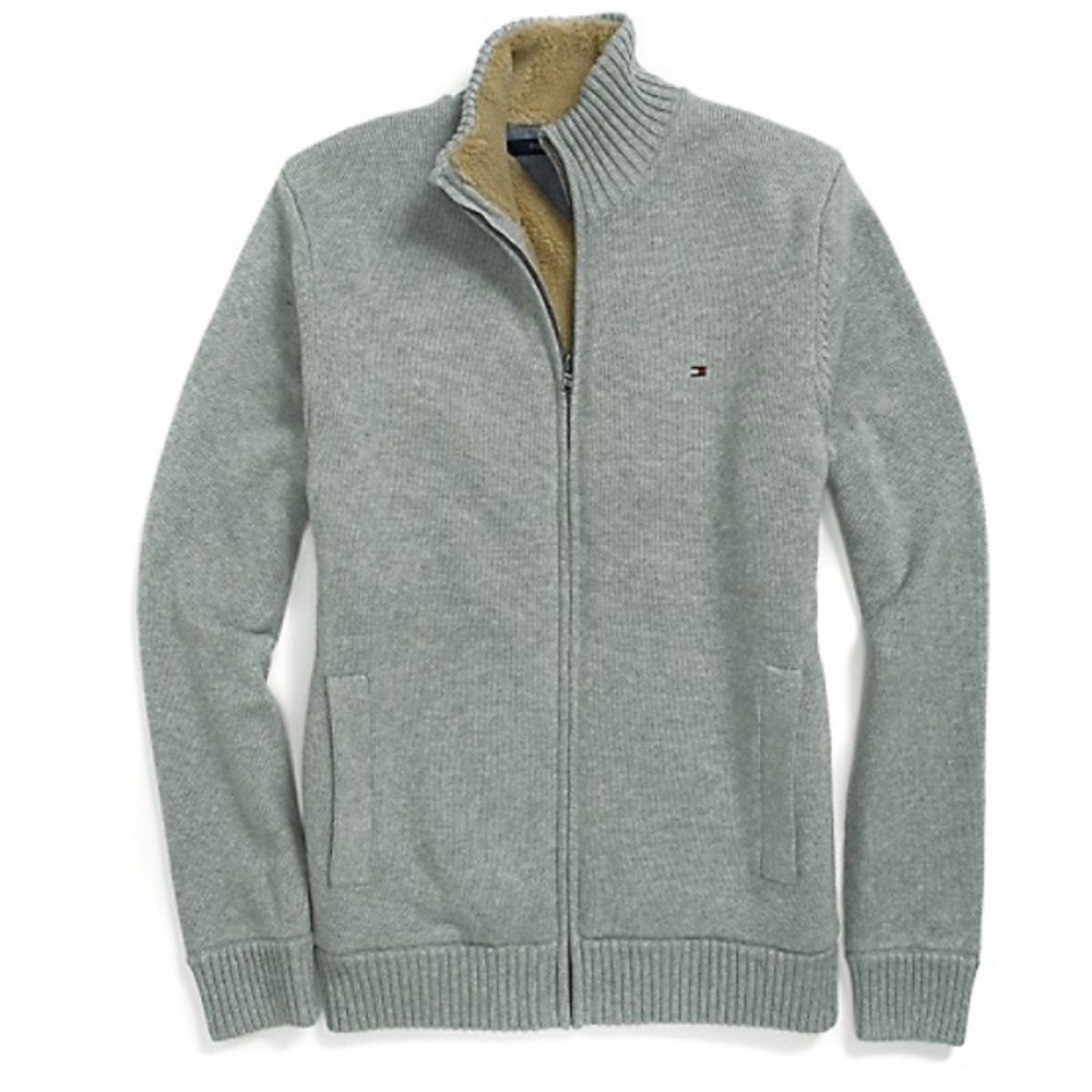 Tommy Hilfiger Men's Full Zip Sherpa Lined Sweater in Gray